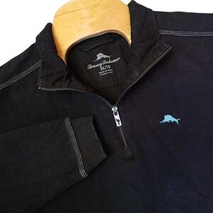 Tommy Bahama Black Montego Bay Textured Cotton Half Zip Pullover Mens/XL